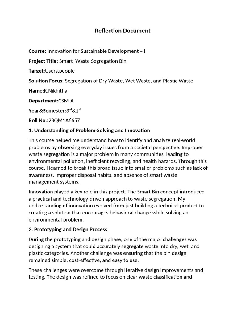 Reflection Document | PDF | Waste Management | Sustainability