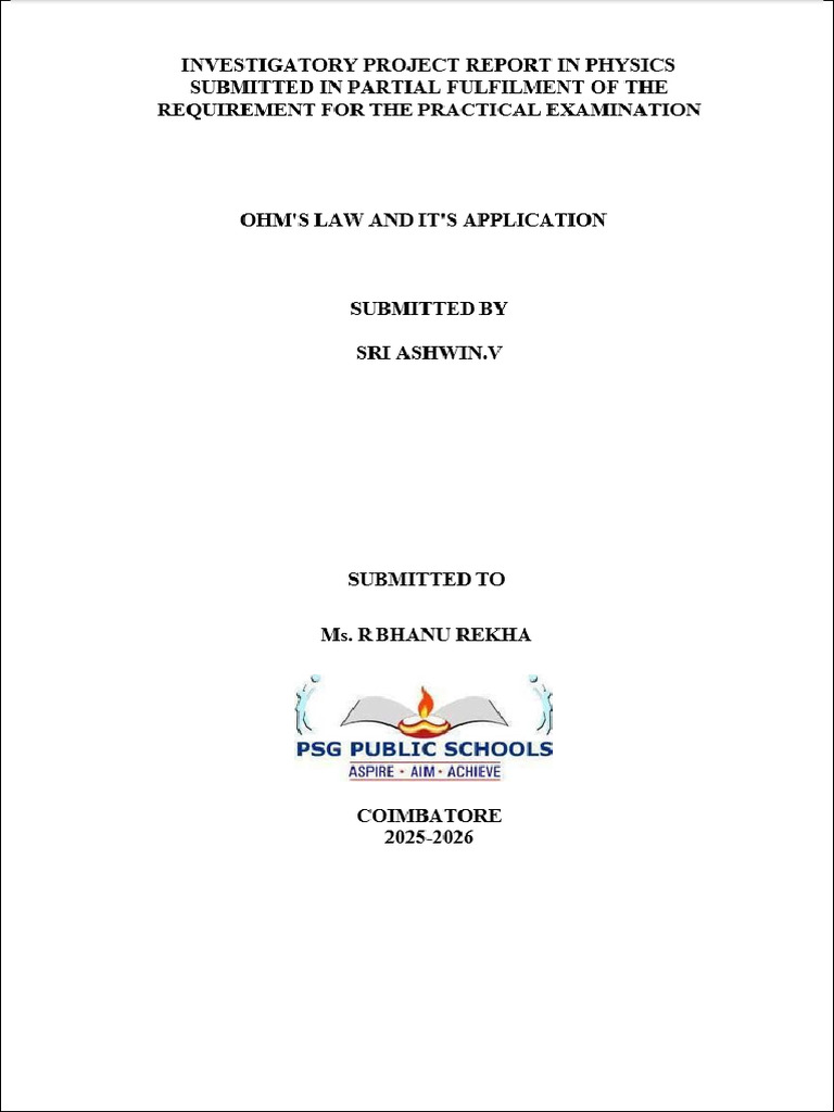 Phy Investigatory Project Sri Ashwin | PDF | Electrical Resistance And ...