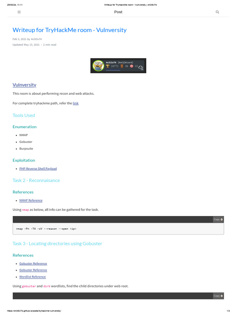 Writeup For TryHackMe Room - Vulnversity - 4n3i5v74 | PDF | Web Server ...