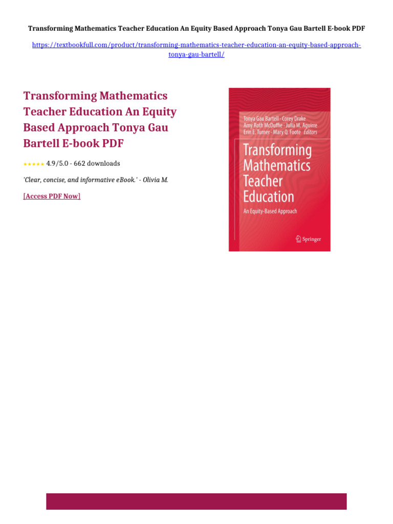 Transforming Mathematics Teacher Education An Equity Based Approach ...