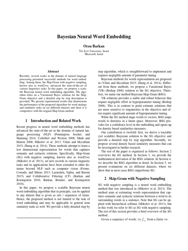 Bayesian Neural Word Embedding | PDF | Applied Mathematics ...