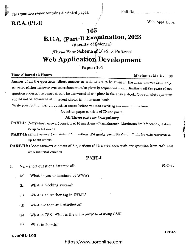 Bca Part 1 Web Application Development 105 2023 | PDF