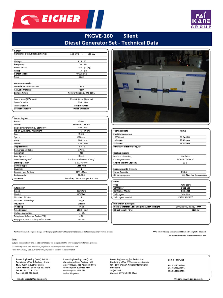 PKGVE-160 - 160 KVA Eicher Final Export Leaflet-R2 | PDF | Diesel ...