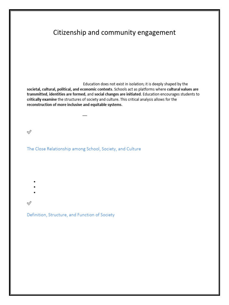Citizenship and Community Engagement Book Summary 2 | PDF | Society ...