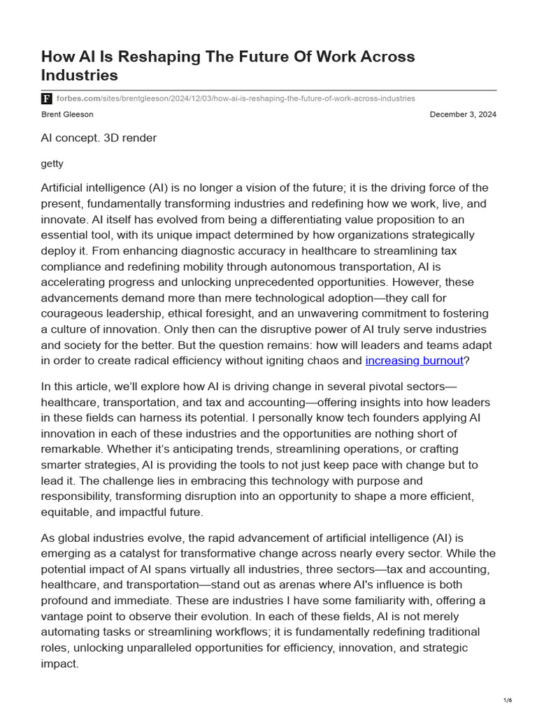 How AI Is Reshaping The Future of Work Across Industries | PDF ...