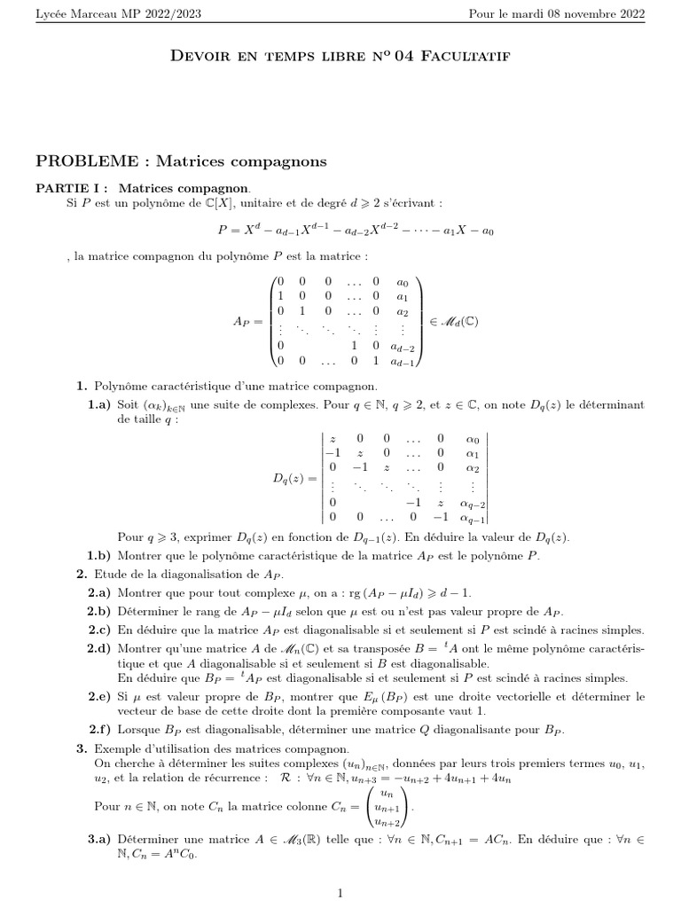 MP20222023 DL04 Facultatif Matrices Compagnons | PDF