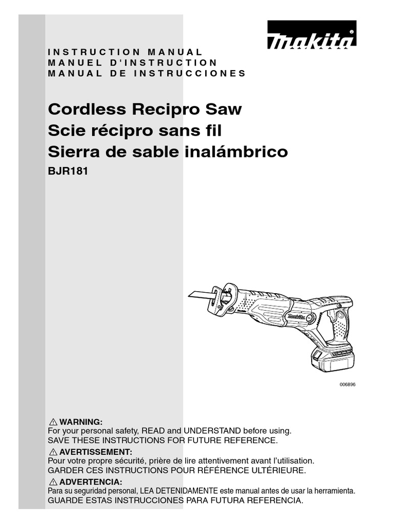 Recipro Saw BJR181 Manual | PDF | Trigger (Firearms) | Battery Charger