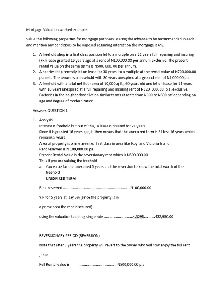 Mortgage Valuation Worked Examples | PDF | Private Law | Natural ...