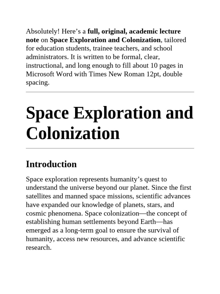 Space Exploration and Colonization | PDF | Space Exploration | Outer Space