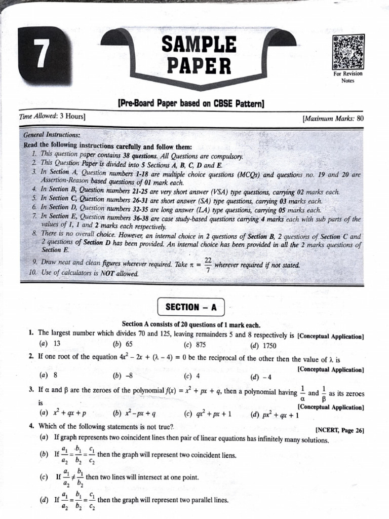 Mathematics Paper No 7 | PDF