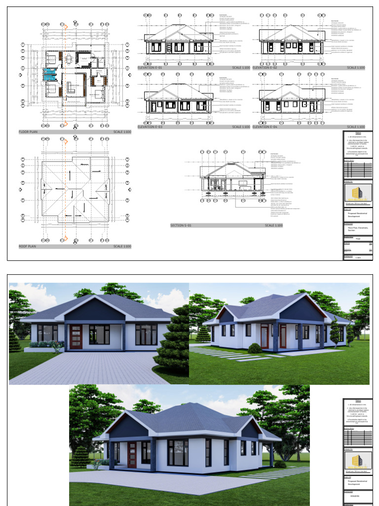 Three-Bedroom Bungalow - Architectural Drawings | PDF | Concrete | Masonry