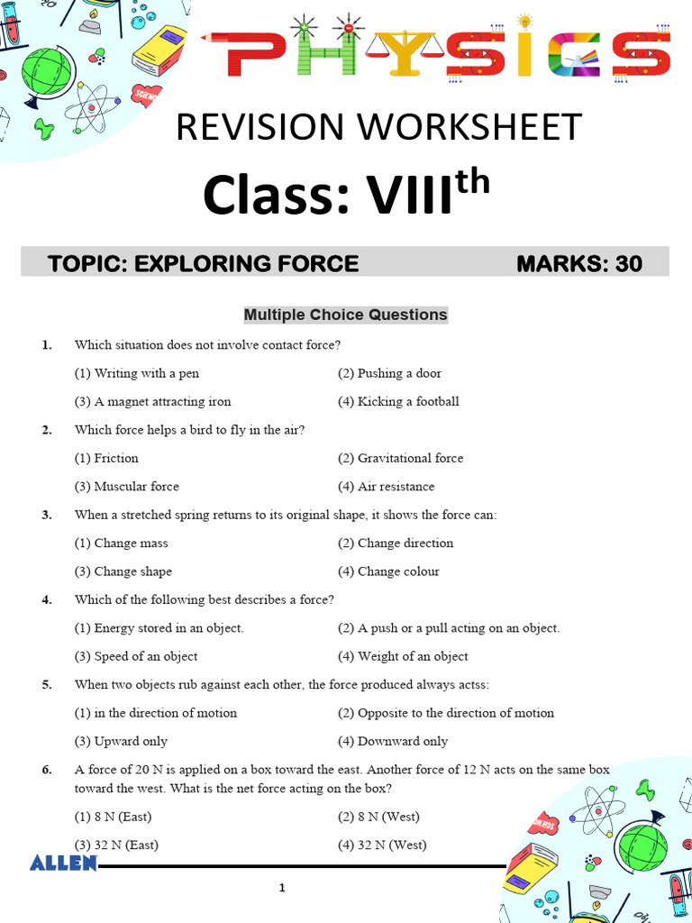 Class Viii Physics Exploring Force 1eea5cbf 260128 190714 | PDF | Force ...