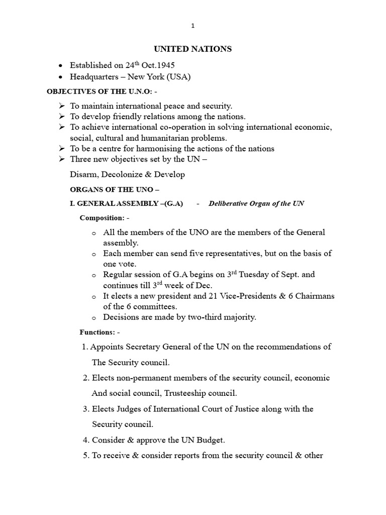 UNO - Organs and Agencies. Class 10th ICSE | PDF | United Nations ...