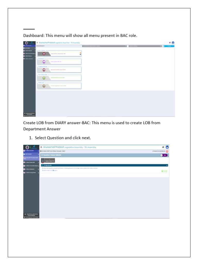 Dashboard: This Menu Will Show All Menu Present in BAC Role | PDF