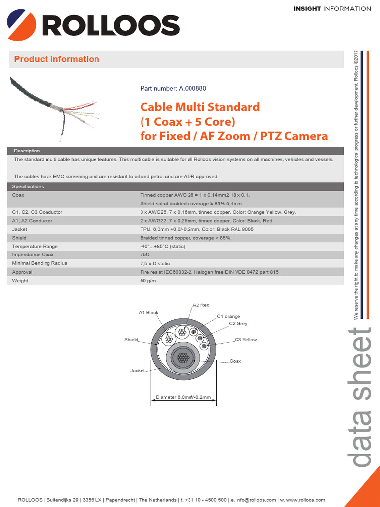 A.000880 - Multicore Cable Non-Armoured (1 Coax + 5 Core) | PDF ...