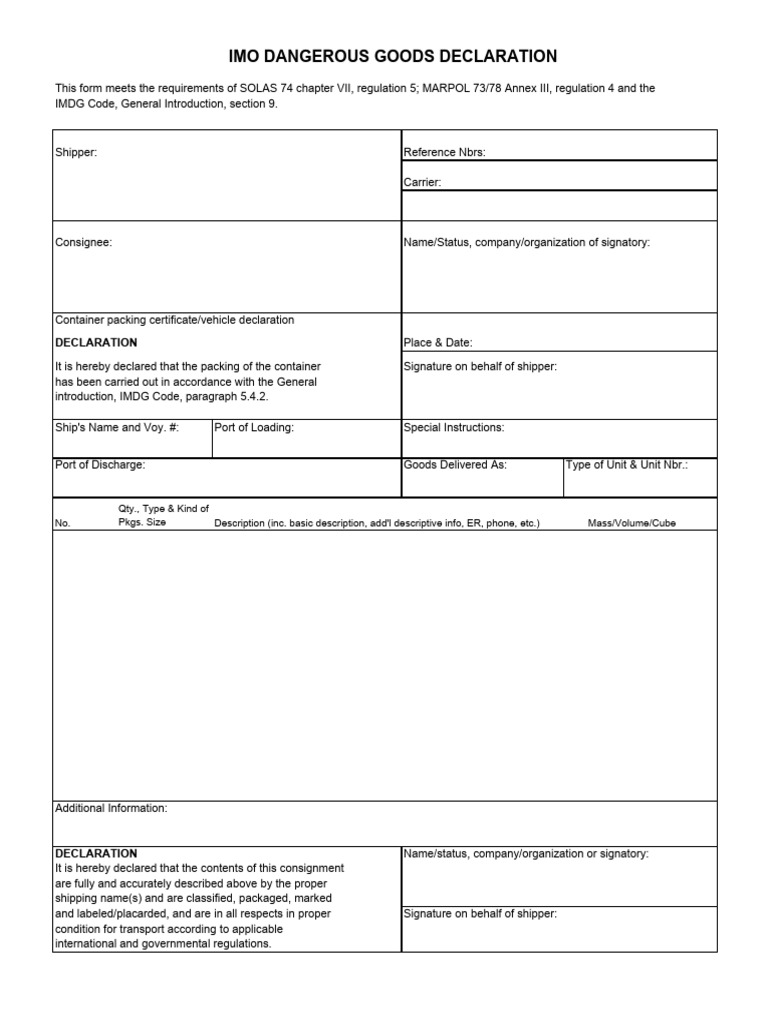 Imo Dangerous Goods Form | PDF