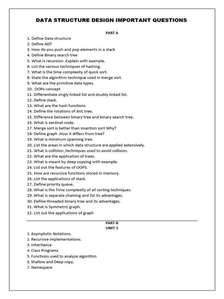 Data Structure and Design Importanat Questions | PDF | Algorithms And ...