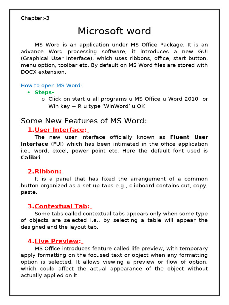 Chapter-3 MS Word PART-1.0 | PDF | Microsoft Word | Graphical User ...