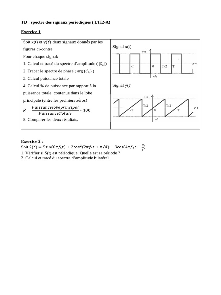 Exercice Spectre Signaux-Périodiques | PDF
