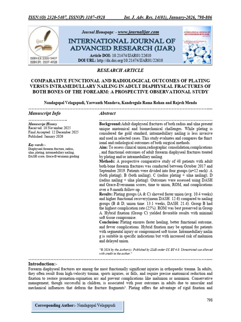 Comparative Functional and Radiological Outcomes of Plating Versus ...