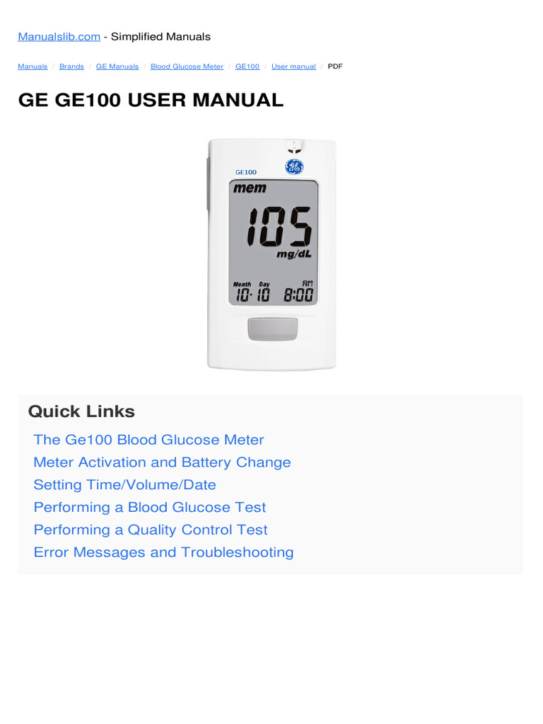 Ge 100 | PDF | Medical Tests | Disorders Of Endocrine Pancreas