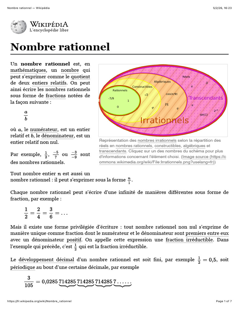 Nombre Rationnel - Wikipédia | PDF | Nombre rationnel | Corps commutatif