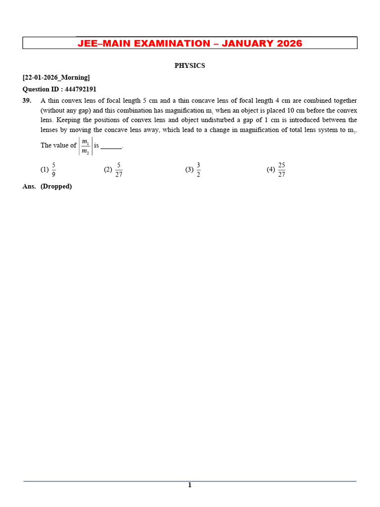 JEE Main January 2026 - Physics Variation | PDF | Atoms | Physics