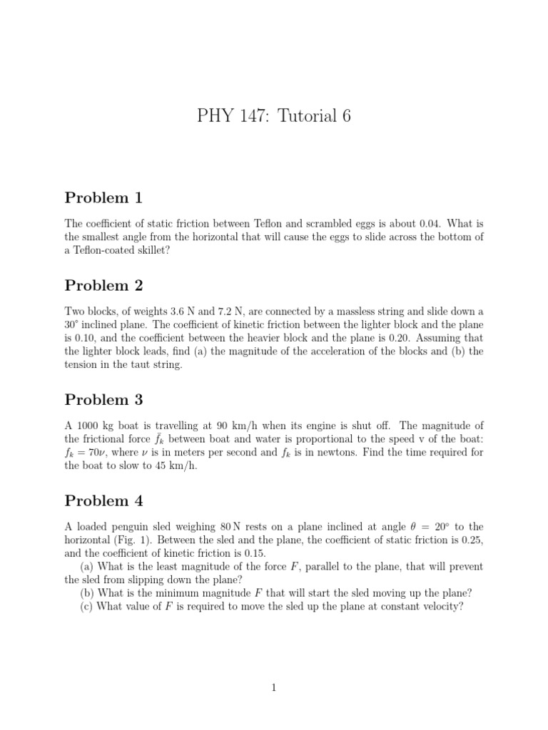 PHY_147_Tuturial_6 | PDF | Friction | Force