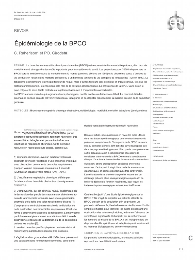 Épidémiologie de La BPCO de 2009 | PDF | Bronchopneumopathie chronique ...
