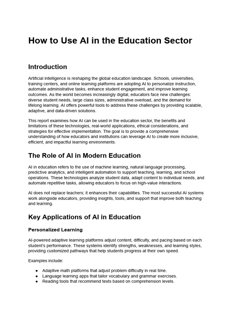 How To Use AI in The Education Sector | PDF | Artificial Intelligence ...