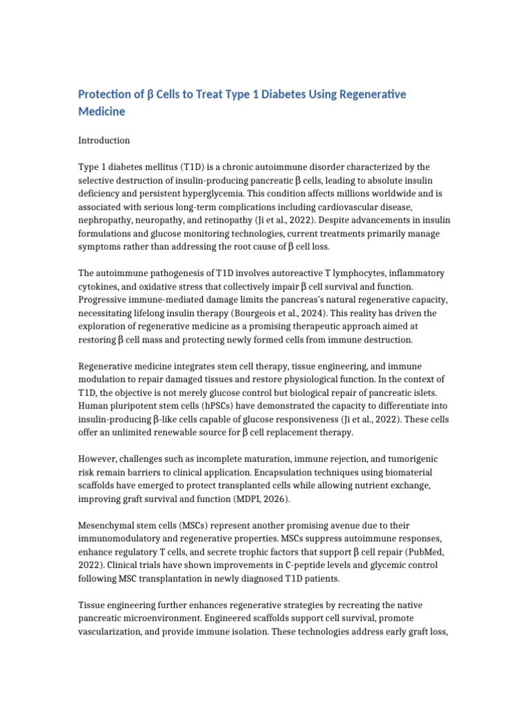Regenerative Medicine T1D 2000word | PDF | Diabetes | Regenerative Medicine