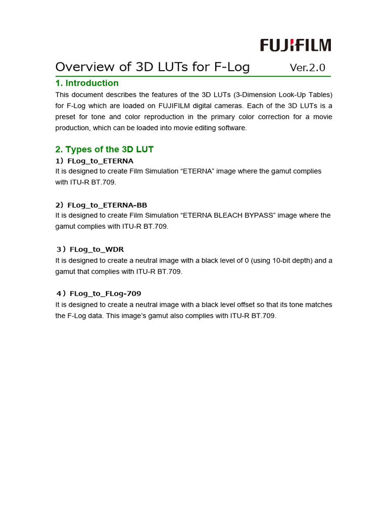 F-Log LUT Overview Ver.2.0E | PDF