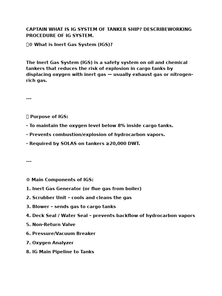 Inert Gas System of Tanker Ship | PDF