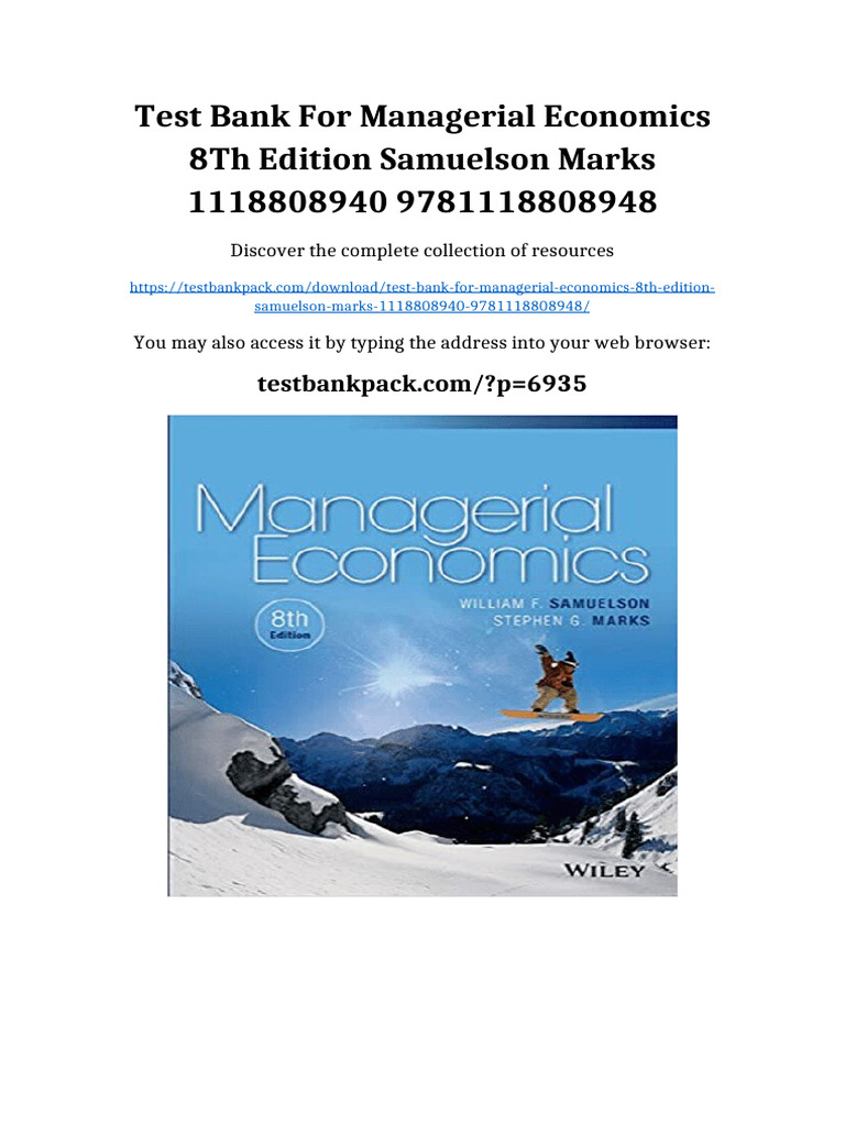 Test Bank for Managerial Economics 8th Edition Samuelson Marks ...