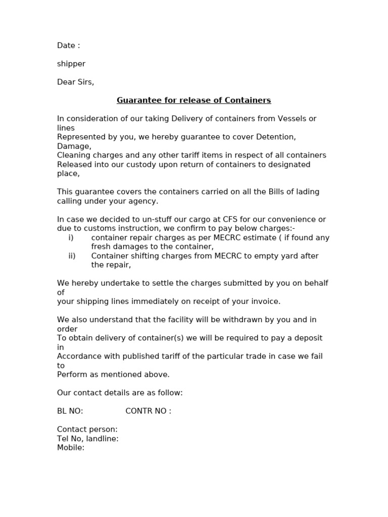 Alligator - Empty Container Guarantee | PDF