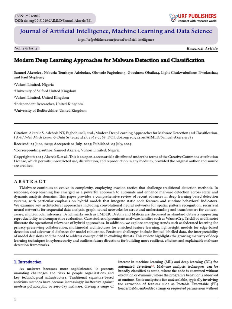 Modern Deep Learning Approaches For Malware Detection and ...