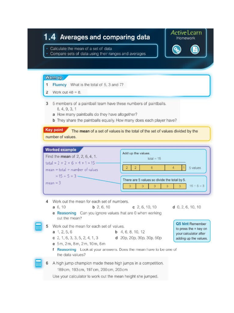 Year 7 - Comparing Averages | PDF
