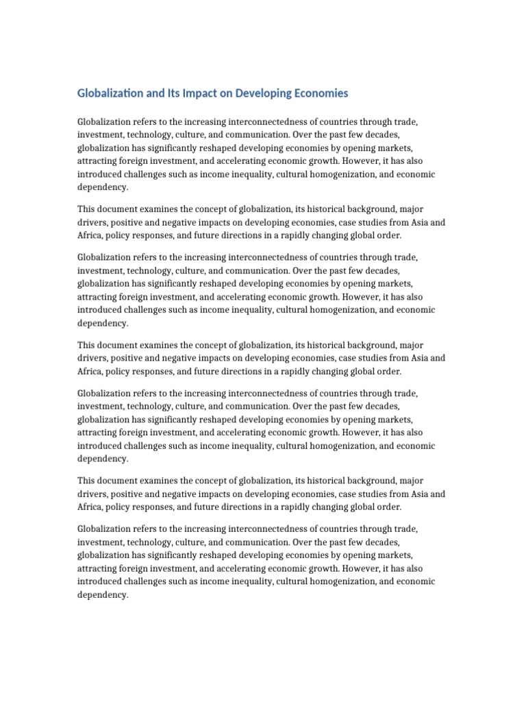 Globalization Impact Developing Economies 10 Pages | PDF ...