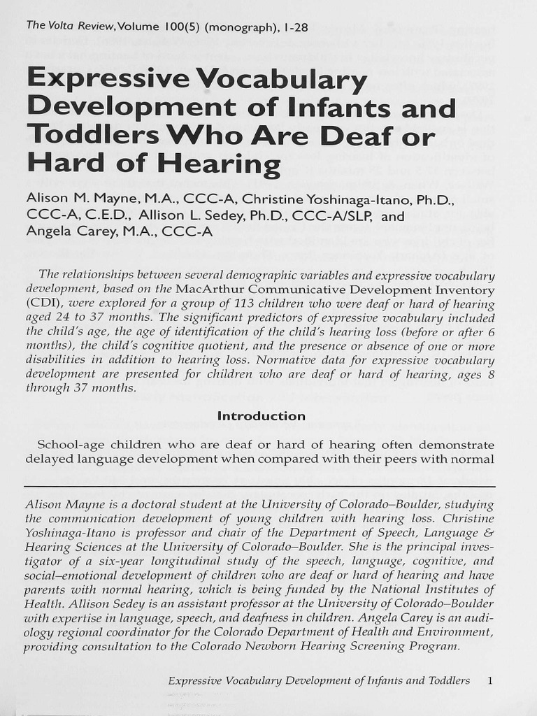 Expressive Vocabulary Development of Infants and Toddlers Who Are Deaf ...