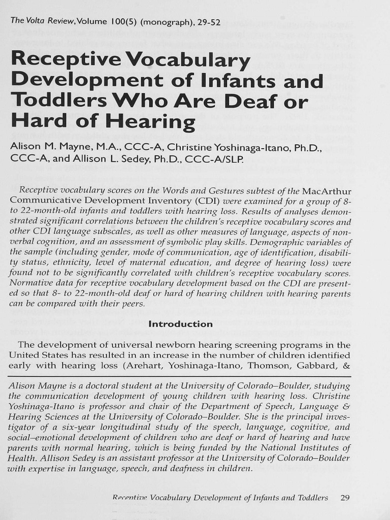 Receptive Vocabilary Development of Infants and Toddlers Who Are Deaf ...