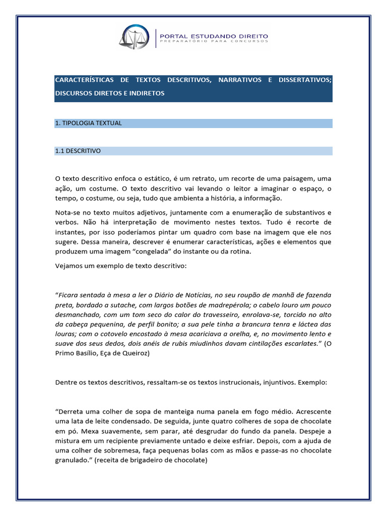 Características de Textos Descritivos, Narrativos e Dissertativos ...