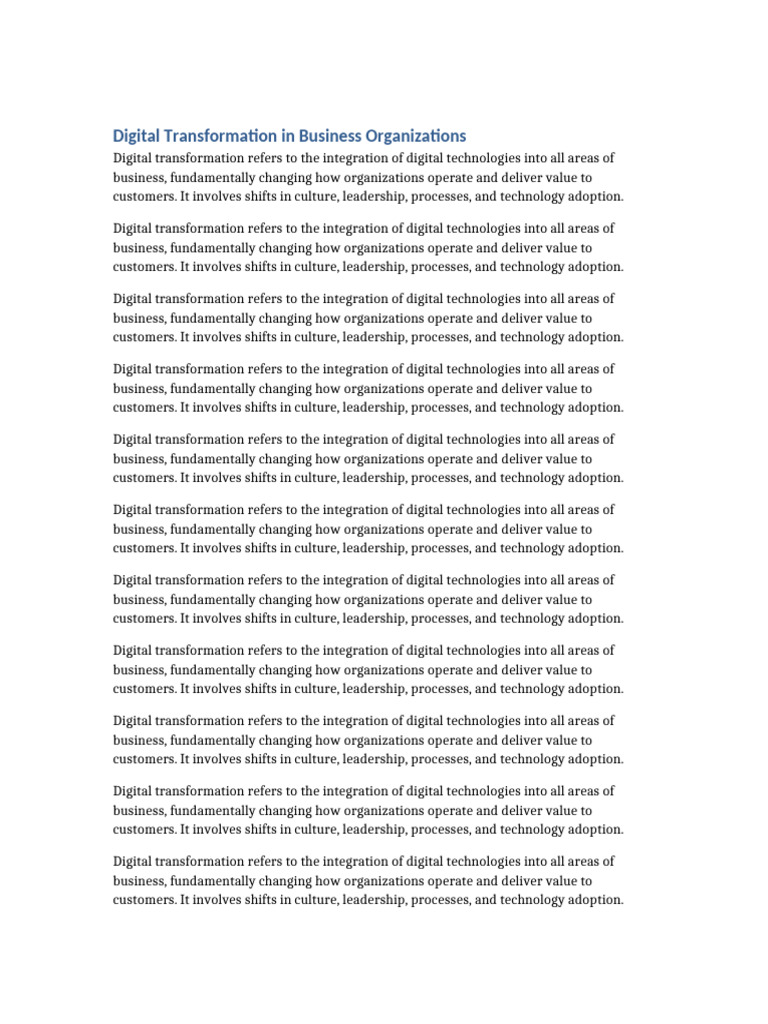Digital Transformation in Business Organizations 10 Pages | PDF ...
