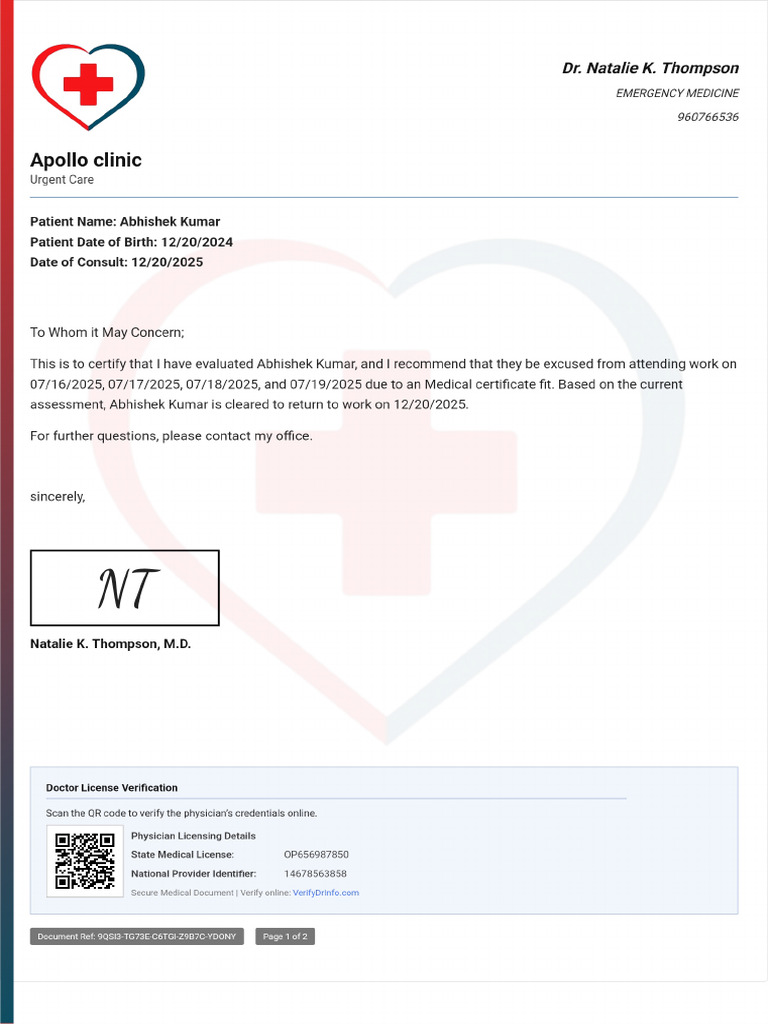 Doctor Note With Signature | PDF