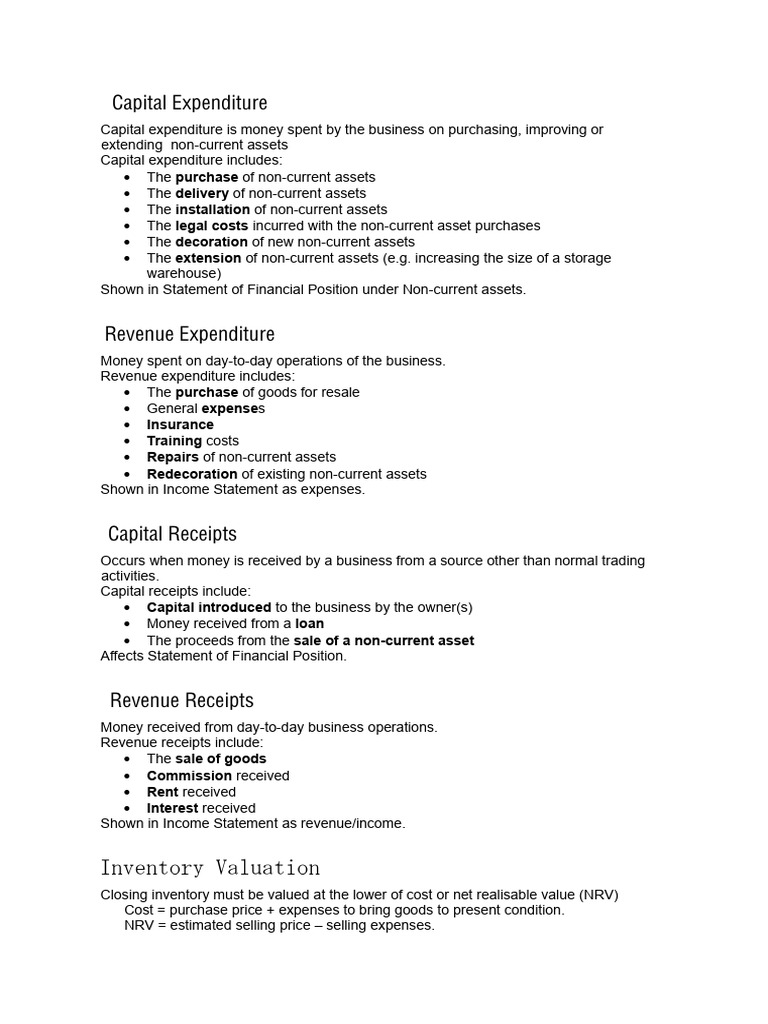 Capital Revenue Inventory Notes | PDF