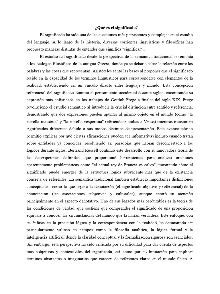 ¿Qué Es El Significado? | PDF | Lingüística | Palabra
