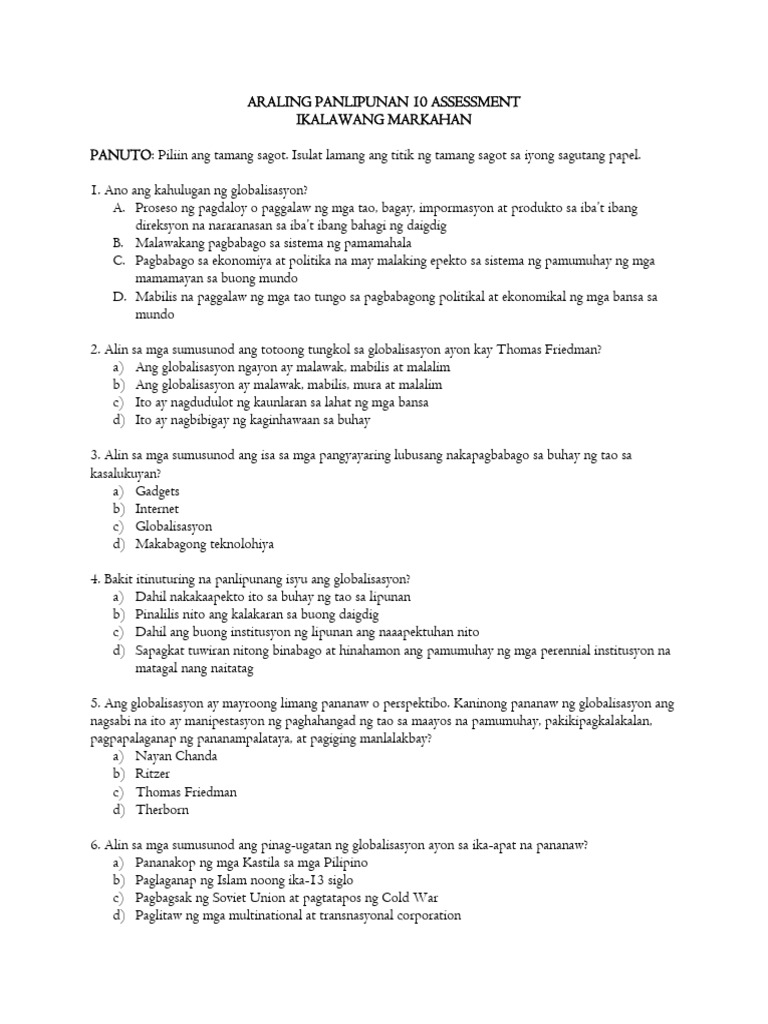 ArPan G10 Q2 Exam | PDF