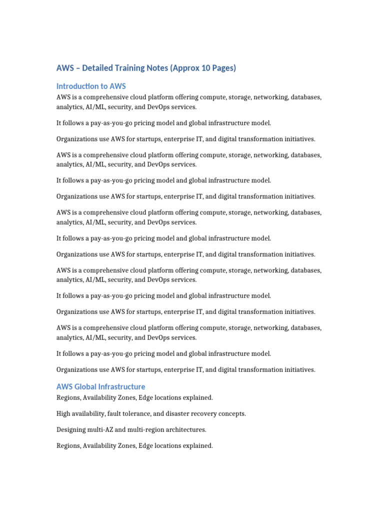 AWS 10 Page Training Notes | PDF | Cloud Computing | Amazon Web Services
