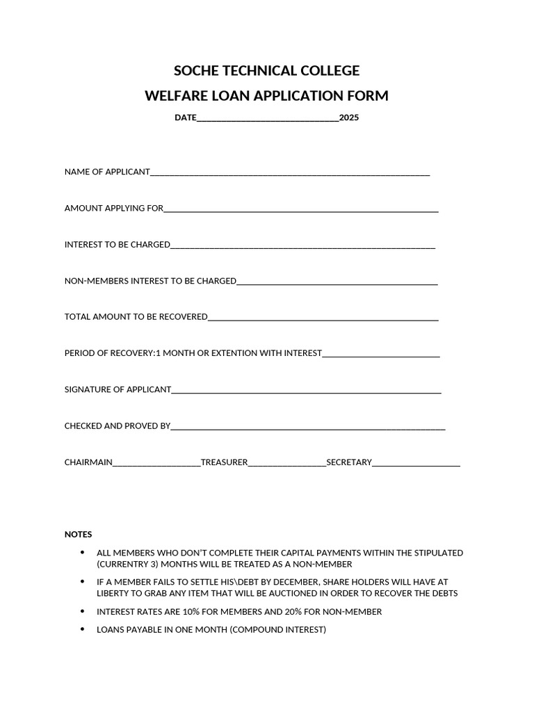 Welfare Loan Form (1) | PDF