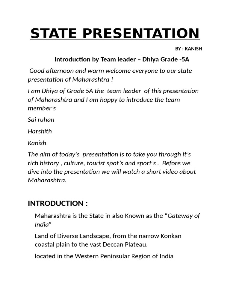 State Presentation Script - Maharashtra | PDF