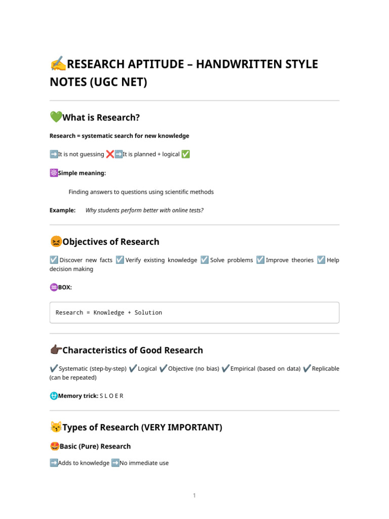 Research Aptitude - Handwritten Style Study Notes (Ugc Net) | PDF ...